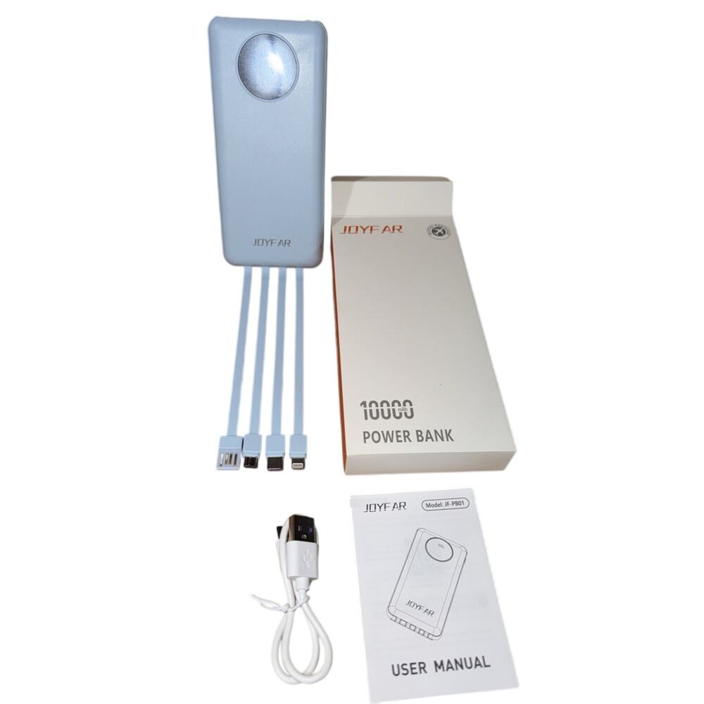 Portable Charger Built-in Cables USB C Power Bank 10000mAh L New Blue Fast Joy